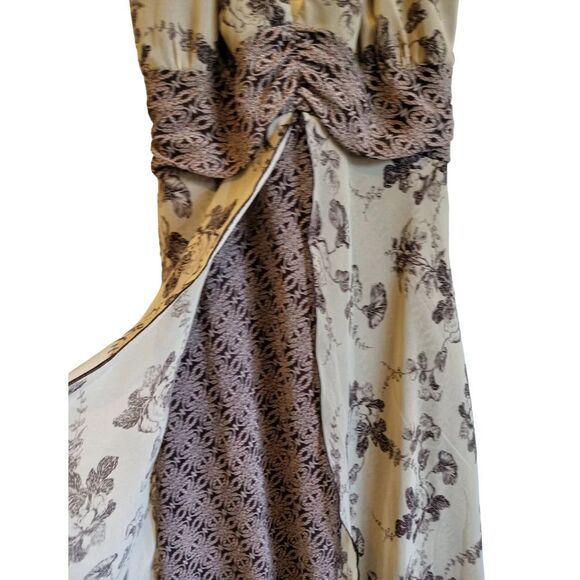 Bisou Bisou Cream and Brown Floral Midi Dress Y2K Style - Picture 3 of 7